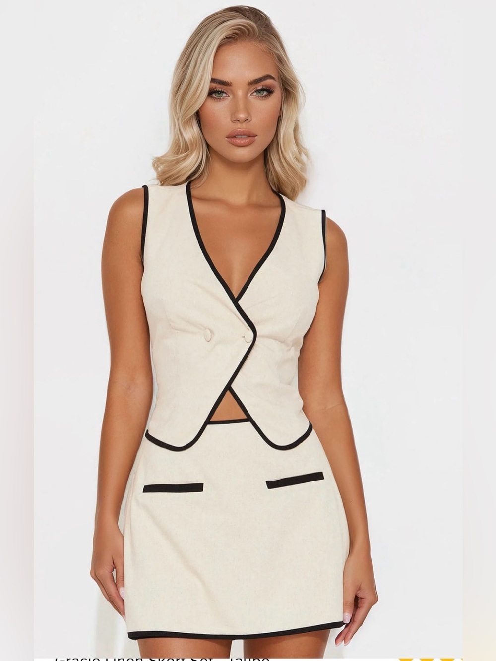 Fashion Nova Beige Mini Skort with Black Trim set